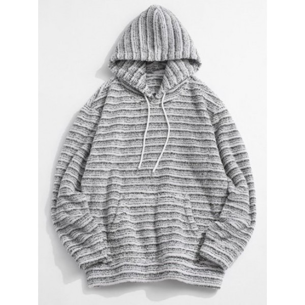 Kangaroo Pocket Striped Pattern Fluffy H...