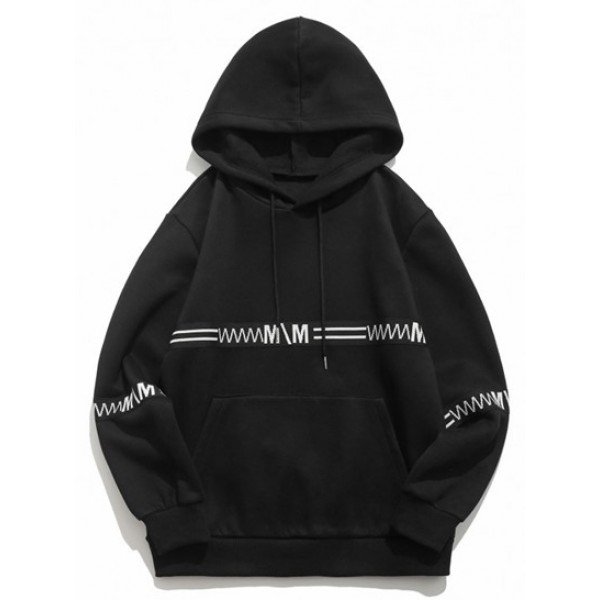 Letter Graphic Print Front Pocket Fleece...
