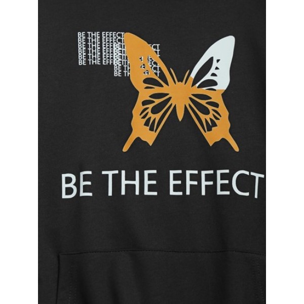 Letters Butterfly Print Graphic Hoodie