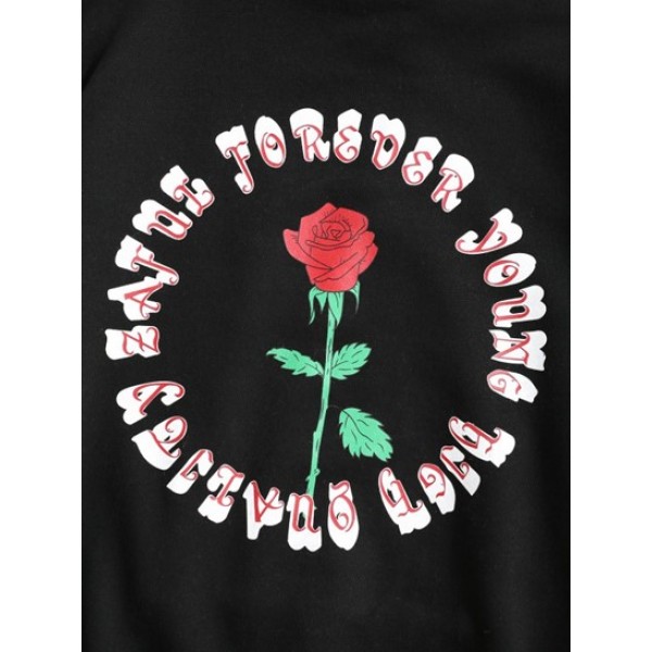 Rose Letter Graphic Fleece Lined Hoodie