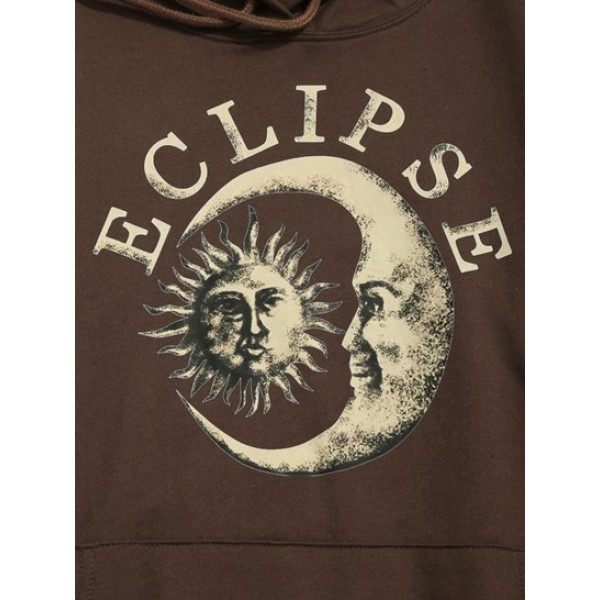 Celestial Sun Moon Letters Print Graphic Hoodie